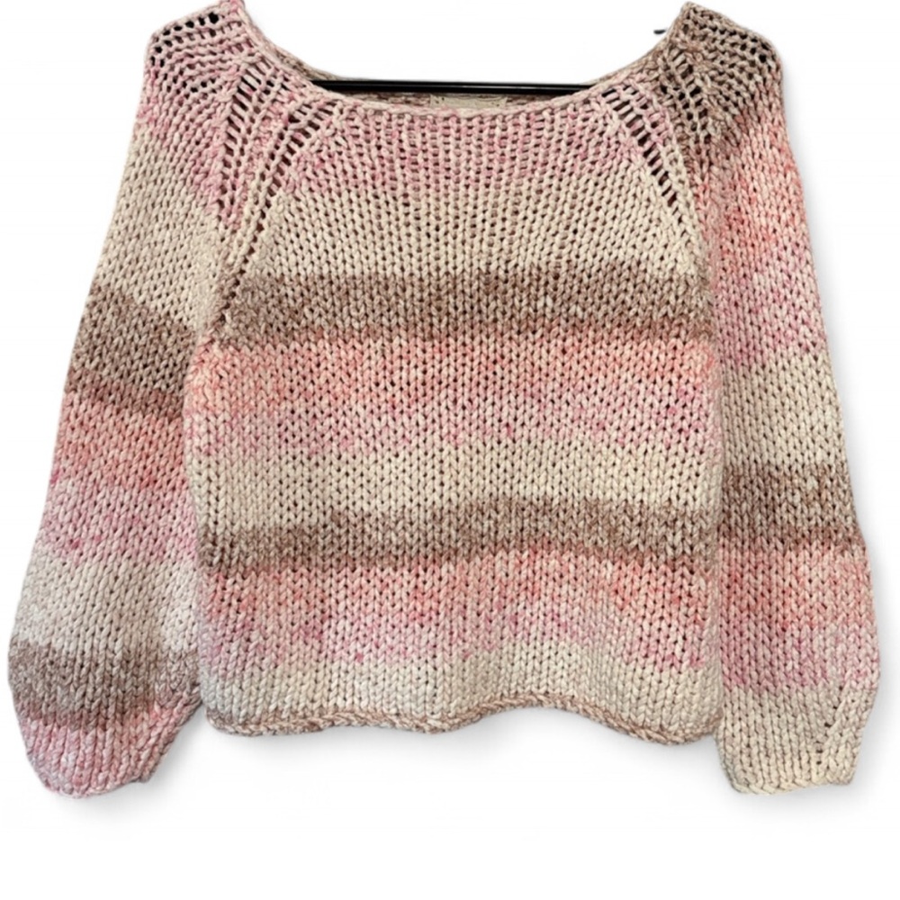 Johnny Was Jade Boho Scoop Neck Chunky Knit Striped Sweater